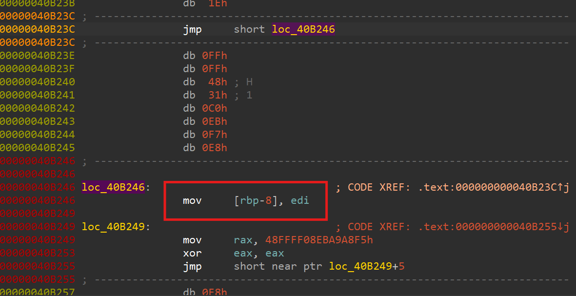 jmp which leads to actual stuff