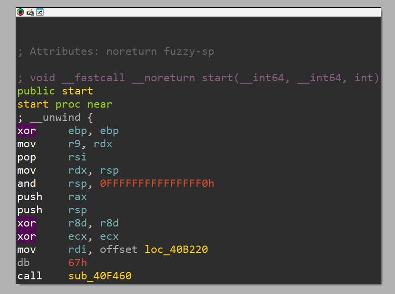 looking at start in IDA Pro